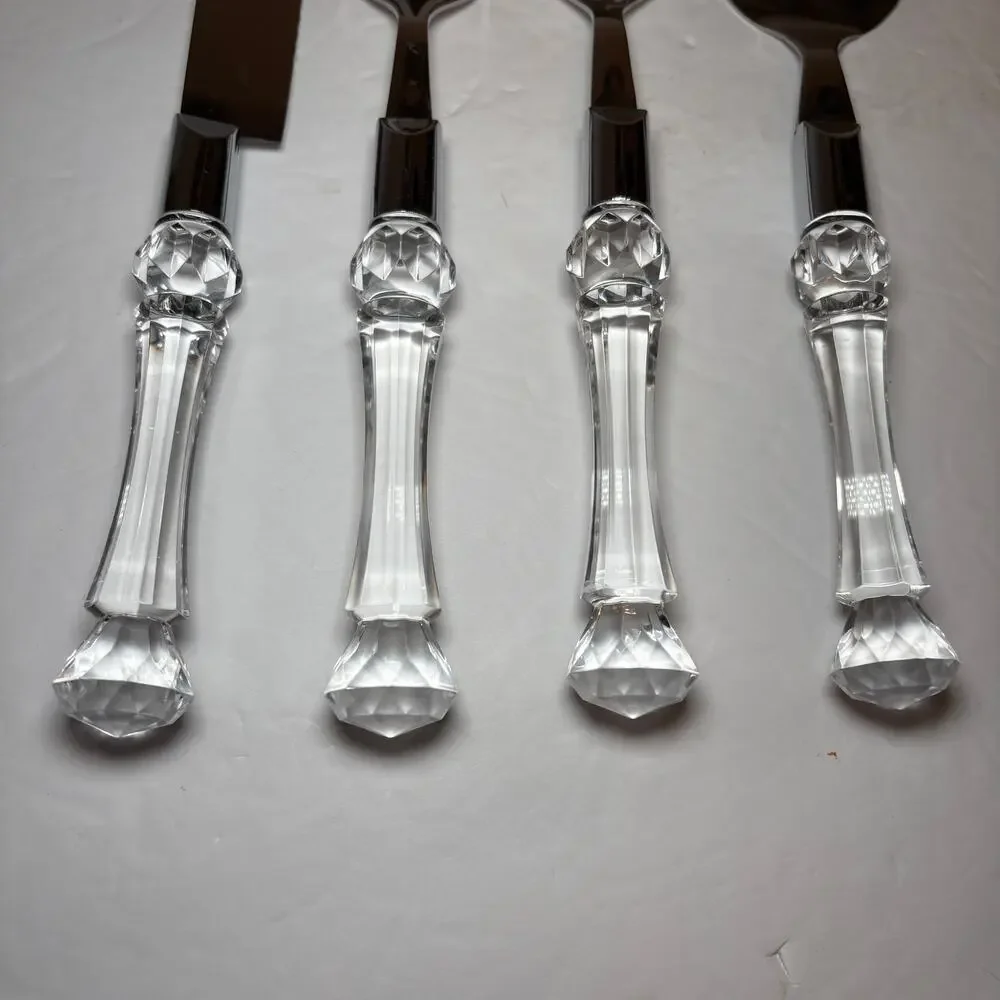 Vintage Bellamo 4-Piece Pc Serving Set Lucite Crystal Handles Knife Fork Spoon